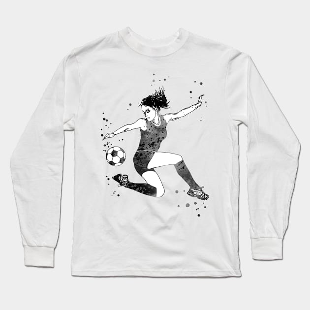 Female Soccer Player Long Sleeve T-Shirt by RosaliArt